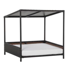 PawHut Wicker Dog House Raised Rattan Pet Sofa with Cushion for Indoor Outdoor Brown