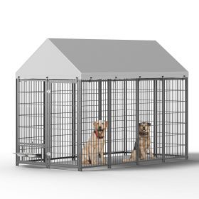 Large Dog Kennel Outdoor Pet Pens Dogs Run Enclosure Animal Hutch Metal Coop Fence with Roof Cover. 7.94'L x 4.13'W x 5.95'H.