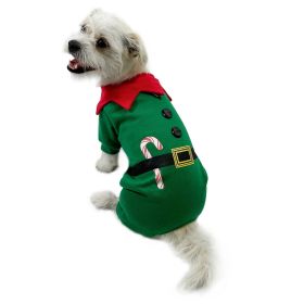 Shimmery Candy Cane Elf Bodysuit (Color: Green, size: L)