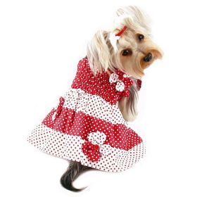 Red & White Polka Dots Sundress with Contrasting Flowers (Color: Red/White, size: XL)