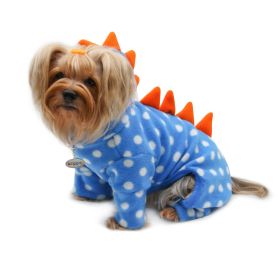 Polka Dots DINO Fleece Hooded Bodysuit/Pajamas (Color: Blue, size: XS)