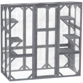 Large Wooden Catio Outdoor With 6 Jumping Platforms, Weatherproof Roof, For 1-3 Cats, 59 X 28 X 60, Gray (Option: Gray)