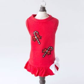 Candy Cane Dog Dress (Color: Red, size: XXS)